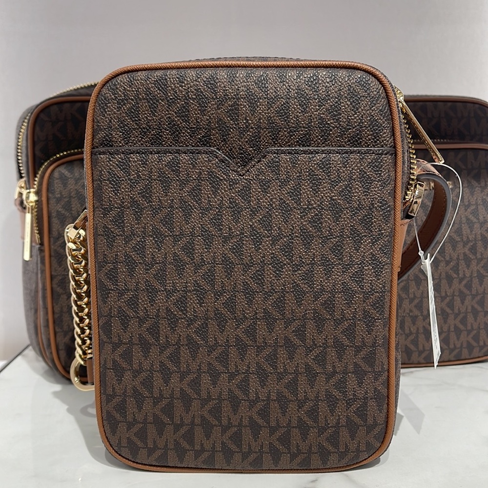 Michael Kors Jet Set Travel NS Chain Medium Logo Crossbody Bag Brown Color - Picture 7 of 16